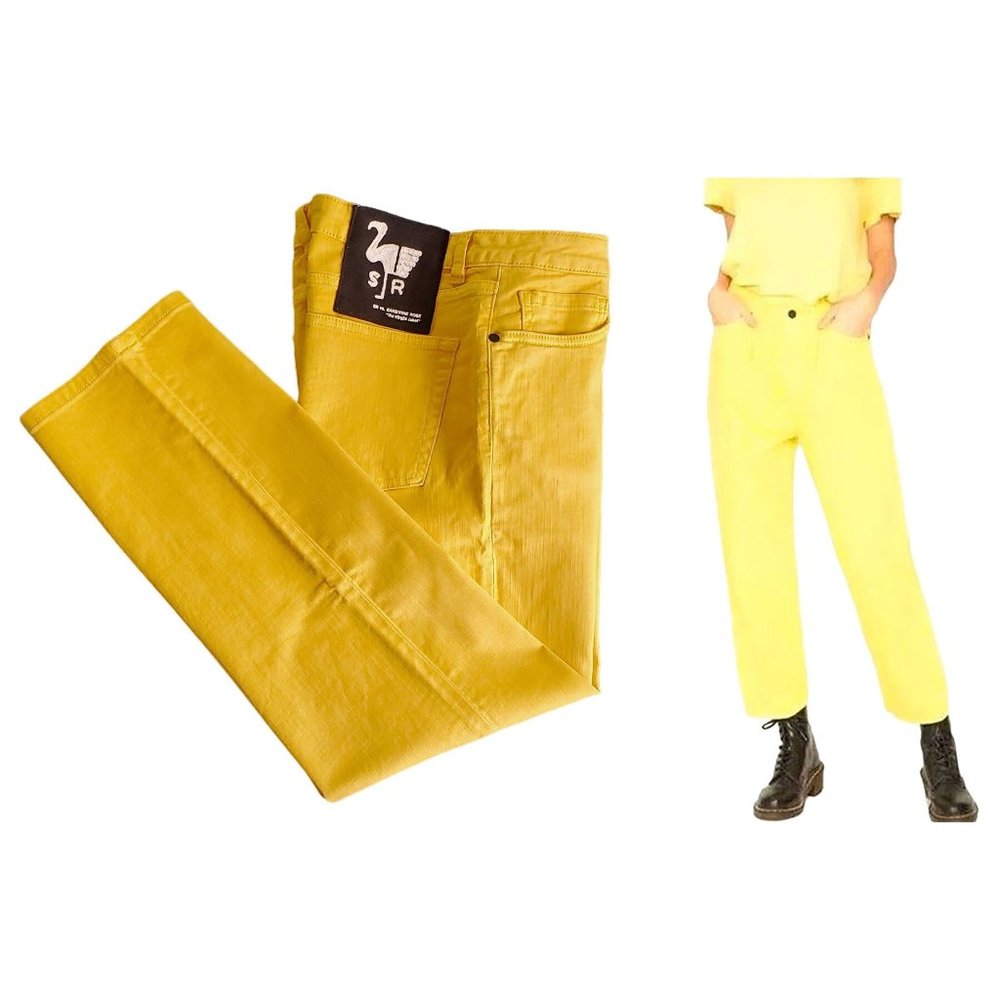SALE Sandrine Rose NWT Crop Jeans Yellow Denim Wide Leg Mid-Rise Stretch Sz 30